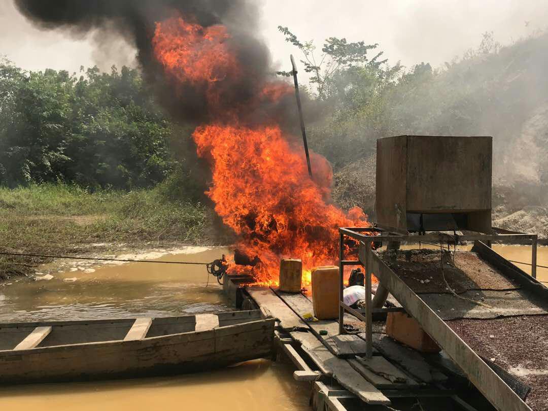 28.-Chamfa-destroyed-on-the-Offin-River-at-Manso-Keniago Galamsey: 14 illegal miners arrested