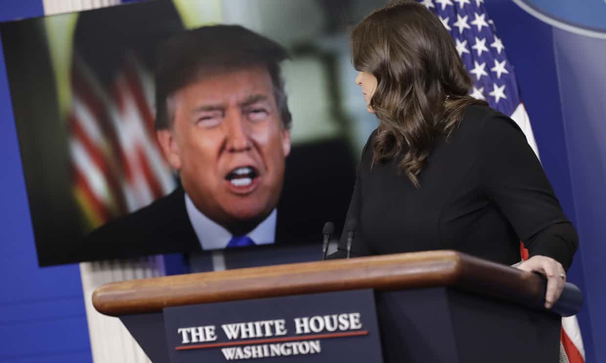 34.White-House-press-secretary-Sarah-Huckabee-Sanders-listens-to-remarks-by-President-Donald-Trump-during-Thursday’s-daily-press-briefing Michael Wolff defends book and says of Trump: 'To quote Steve Bannon: He's lost it'