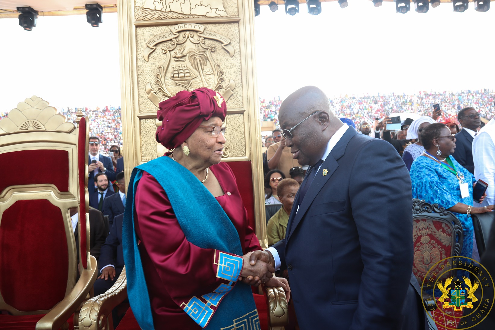 President-Akufo-Addo-exchanging-pleasantries-with-President-Ellen-Johnson-Sirleaf-prior-to-the-inauguration When King George became President George Oppong Weah