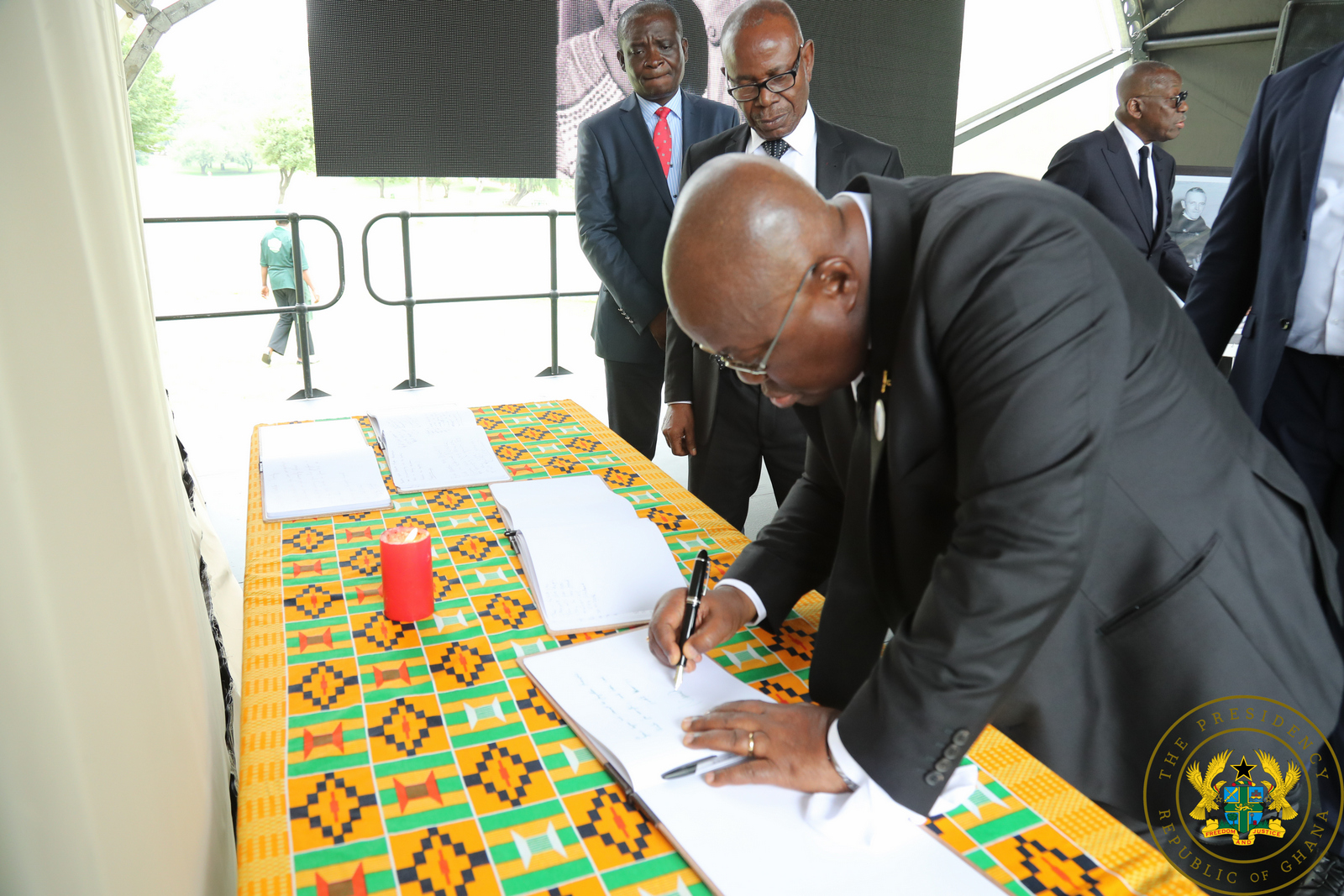 President-Akufo-Addo-signs-book-of-condolences Tribute By The President Of The Republic Of Ghana, Nana Addo Dankwa Akufo-Addo, At The Funeral Of Hugh Masakela, On Tuesday, 30th January, 2018, In Johannesburg, South Africa