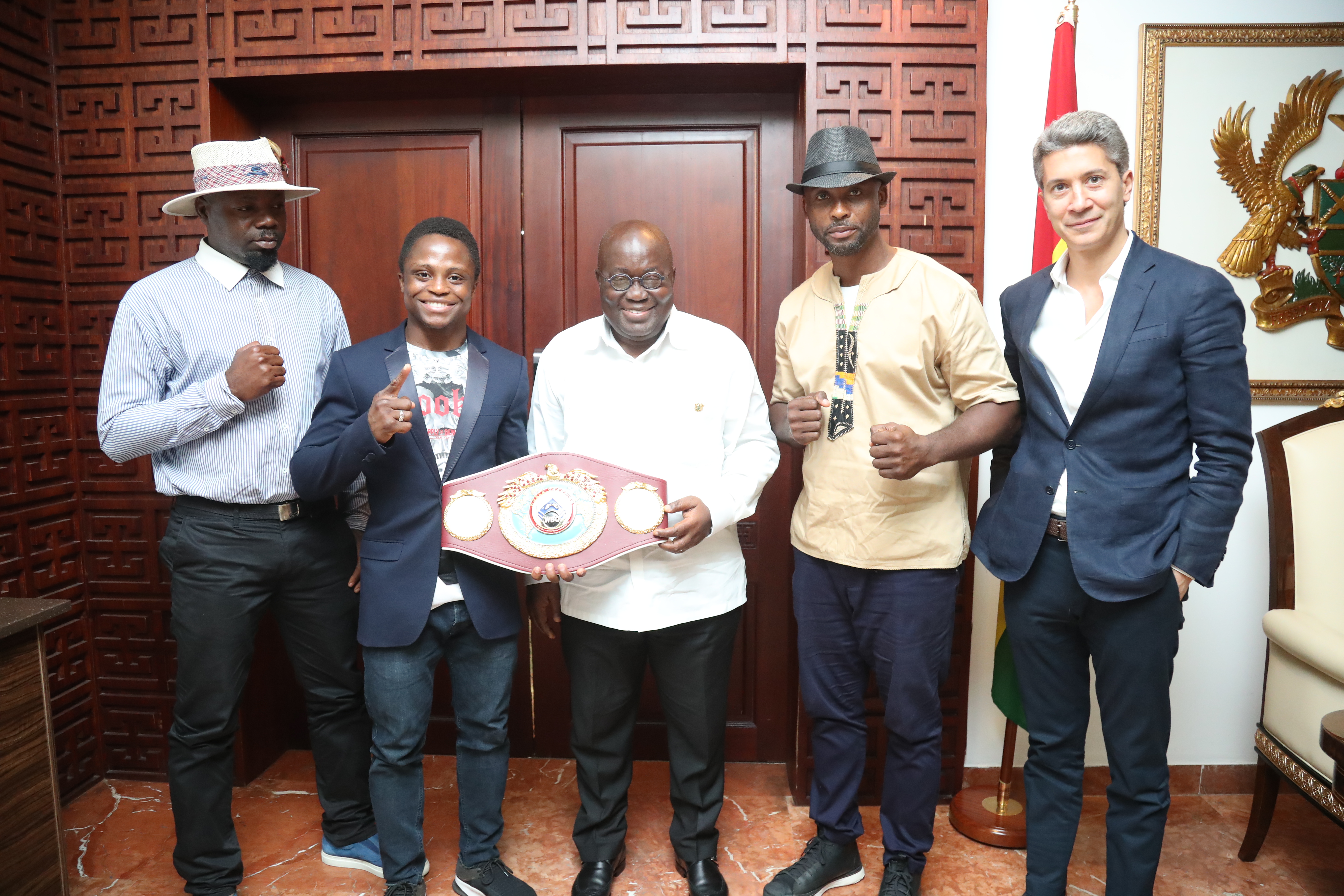President-Akufo-Addo-with-Isaac-Dogboe-and-his-team “You Have My Support” – President Akufo-Addo To Isaac Dogboe, Ghanaian Boxers