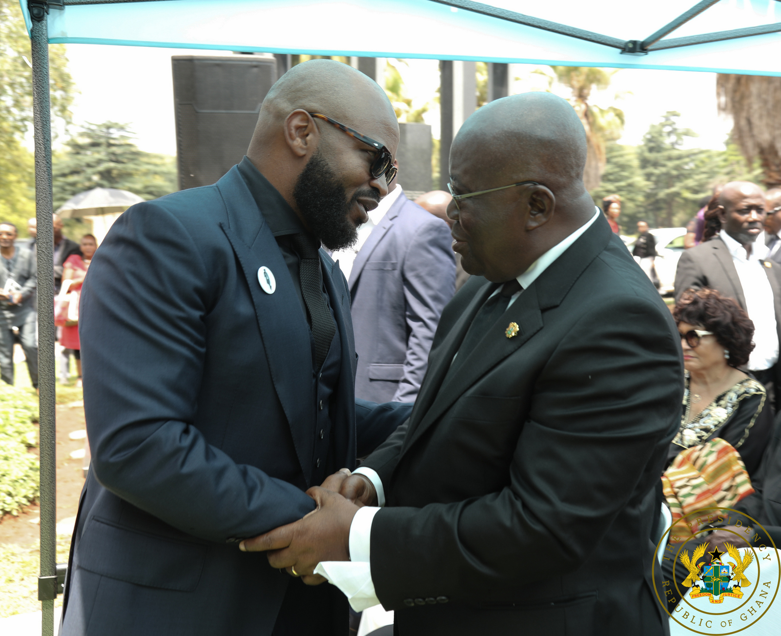 President-Akufo-Addo-with-the-son-of-the-late-Hugh-Masakela Tribute By The President Of The Republic Of Ghana, Nana Addo Dankwa Akufo-Addo, At The Funeral Of Hugh Masakela, On Tuesday, 30th January, 2018, In Johannesburg, South Africa