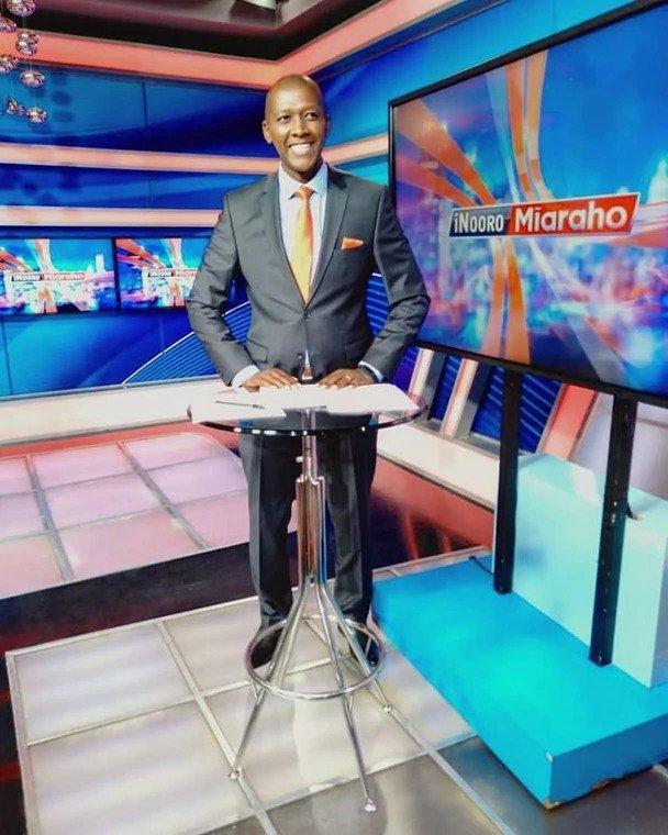 Inooro TV reporter Frederick Muitiriri at work. He stated that the vehicle drove off after the petrol station attendants came to his rescue.